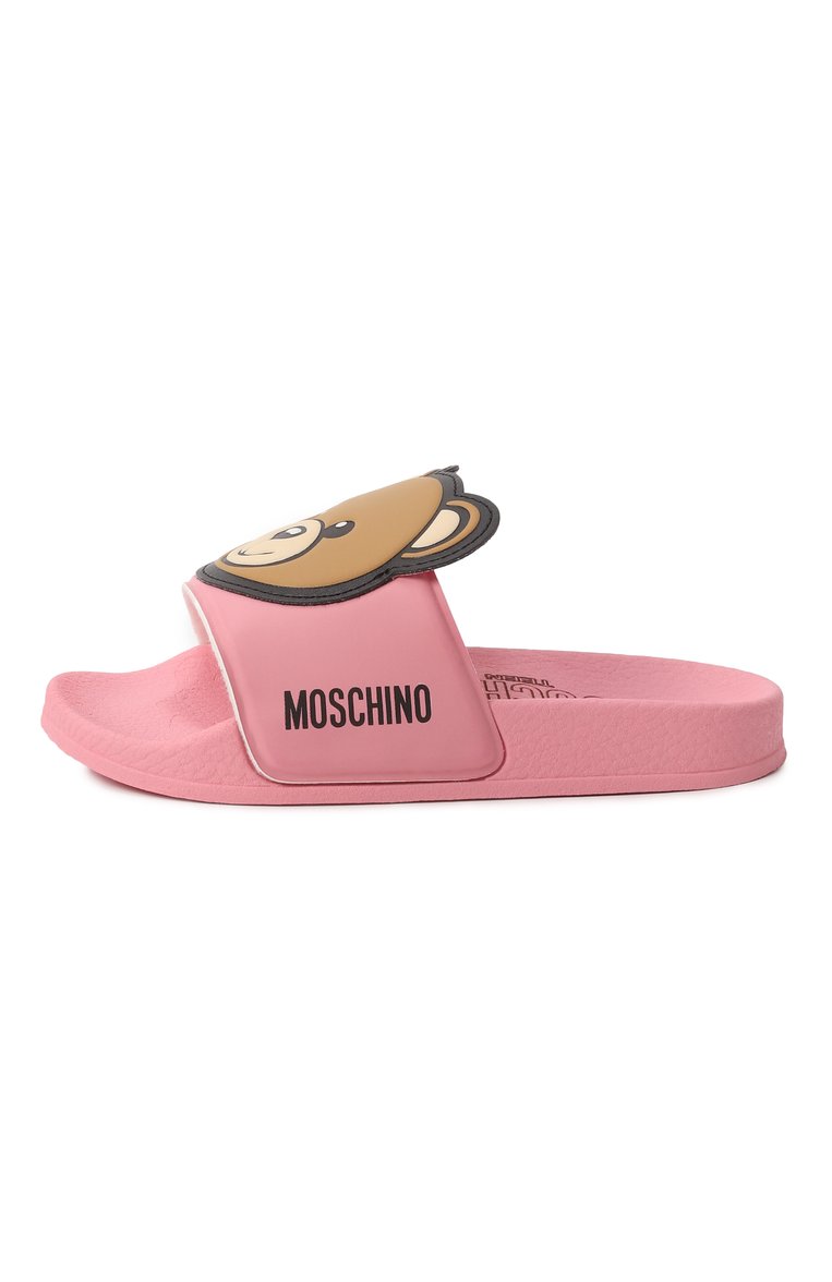Детский шлепанцы MOSCHINO розового цвета, арт. 80632/VAR1/24-27 | Фото 2 (Нос: Не проставлено; Материал внешний: Пластик, Резина; Материал внутренний: Текстиль)