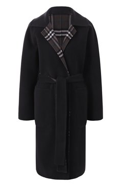 Женское двустороннее пальто BURBERRY черного цвета, арт. 8093827 | Фото 1 (Материал сплава: Проставлено; Рукава: Длинные; Длина (верхняя одежда): До колена; Драгоценные камни: Проставлено; Материал внешний: Шерсть; 1-2-бортные: Однобортные; Стили: Классический)