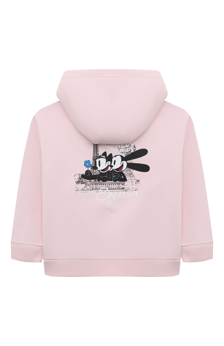 Детский хлопковое худи GIVENCHY светло-розового цвета, арт. H15347/4A-5A | Фото 2 (Рукава: Длинные; Материал внешний: Хлопок; Девочки Кросс-КТ: Худи-одежда; Тематический товар: Disney; Автоматизация ТО: Проставлено; Автоматизация состава: Проставлено; Ростовка одежда: 4 года | 104 см, 5 лет | 110 см)