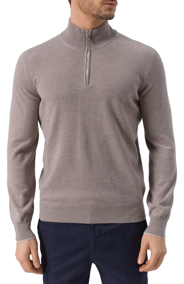 Мужской кашемировый джемпер BRUNELLO CUCINELLI коричневого цвета, арт. M2200124 | Фото 3 (Драгоценные камни: Проставлено; Материал сплава: Проставлено; Материал внешний: Кашемир, Шерсть; Длина (для топов): Стандартные; Рукава: Длинные; Вырез: Круглый; Стили: Кэжуэл; Мужское Кросс-КТ: Джемперы; Принт: Без принта)