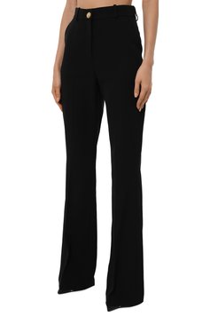Женские шерстяные брюки BALMAIN черного цвета, арт. DF1P0104/WC09 | Фото 3 (Драгоценные камни: Проставлено; Длина (брюки, джинсы): Удлиненные; Материал внешний: Шерсть; Материал сплава: Проставлено; Силуэт Ж (брюки и джинсы): Расклешенные; Стили: Кэжуэл; Женское Кросс-КТ: Брюки-одежда)