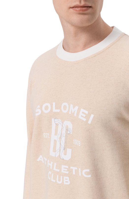 Свитшот из хлопка и льна Brunello Cucinelli MR8313380G Бежевый  MR8313380G Фото 5