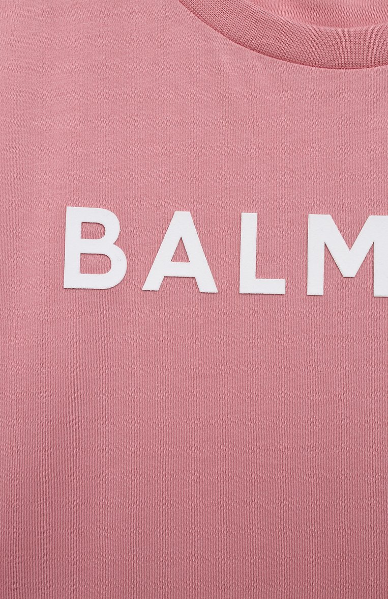 Детская хлопковая футболка BALMAIN розового цвета, арт. BT8B01 | Фото 3 (Рукава: Короткие; Материал внешний: Хлопок; Драгоценные камни: Проставлено; Материал сплава: Проставлено; Девочки Кросс-КТ: футболка-одежда; Ростовка одежда: 10 - 11 лет | 140 - 146см, 12 лет | 152 см, 13 - 15 лет | 158 см, 6 лет | 116 см, 8 лет | 128 см)