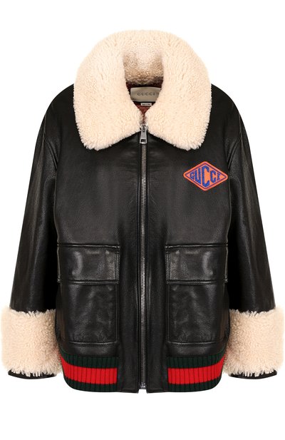 Кожаная куртка на молнии с меховой отделкой GUCCI, арт. 526823/XG691, фото 1