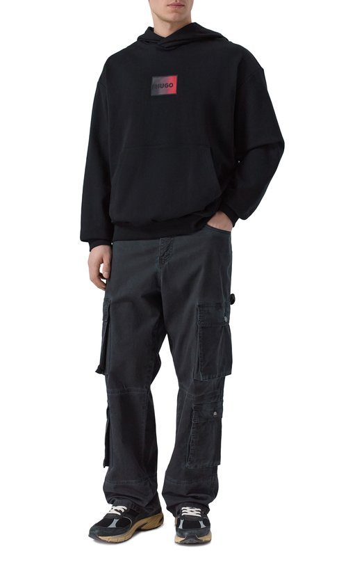 Хлопковое худи HUGO 50553145 Чёрный  50553145 Фото 2