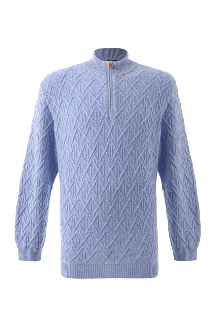 Мужской кашемировый джемпер KITON светло-голубого цвета, арт. UMK0517K68_4XL-8XL | Фото 1 (Длина (для топов): Стандартные; Материал внешний: Кашемир, Шерсть; Материал сплава: Проставлено; Драгоценные камни: Проставлено; Рукава: Длинные)