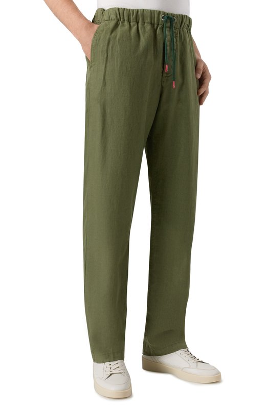 Брюки изо льна и хлопка Kiton UPR003LK0636F08 Хаки  UPR003LK0636F08 Фото 3