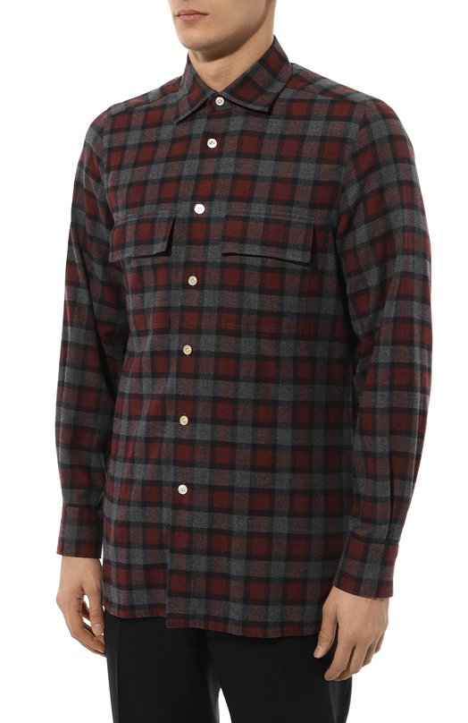 Хлопковая рубашка Kiton UCRRLH0865205 Бордовый  UCRRLH0865205 Фото 3