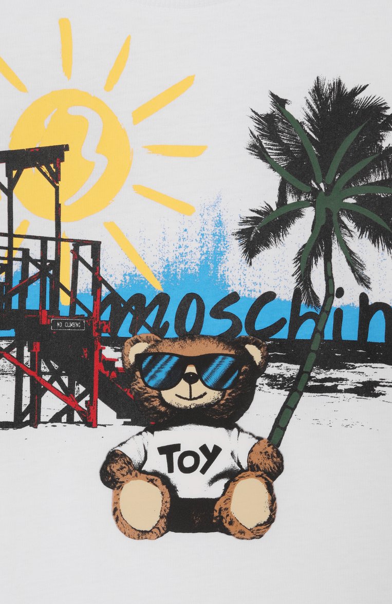 Детская хлопковая футболка MOSCHINO белого цвета, арт. H0M050/LAA23/4-8 | Фото 3 (Материал внешний: Хлопок; Рукава: Короткие; Мальчики Кросс-КТ: Футболка-одежда; Тематический товар: Teddy Bear; Автоматизация состава: Проставлено; Автоматизация ТО: Проставлено; Ростовка одежда: 4 года | 104 см, 5 лет | 110 см, 6 лет | 116 см, 8 лет | 128 см)