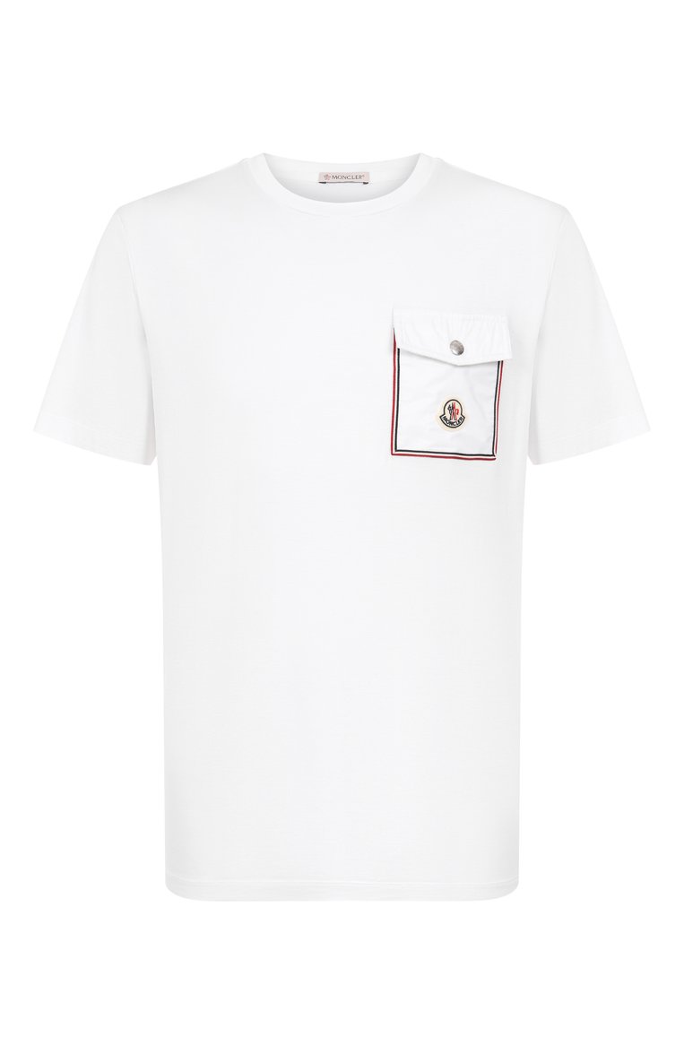 Мужская хлопковая футболка MONCLER белого цвета, арт. 8C00056/8390Y | Фото 1 (Стили: Спорт-шик; Рукава: Короткие; Принт: Без принта; Материал внешний: Хлопок; Длина (для топов): Стандартные; Кросс-КТ: Джерси; Мужское Кросс-КТ: Футболка-одежда; Автоматизация состава: Проставлено; Детали: Декор; Автоматизация ТО: Проставлено)
