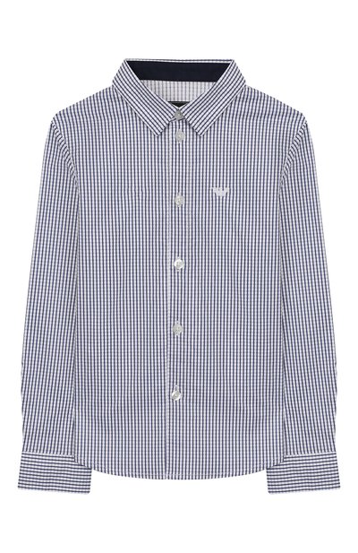 Хлопковая рубашка EMPORIO ARMANI синего цвета по цене 11300 руб., арт. 6G4C02/4NGPZ, фото 1 Хлопковая рубашка EMPORIO ARMANI, арт. 6G4C02/4NGPZ, фото 1