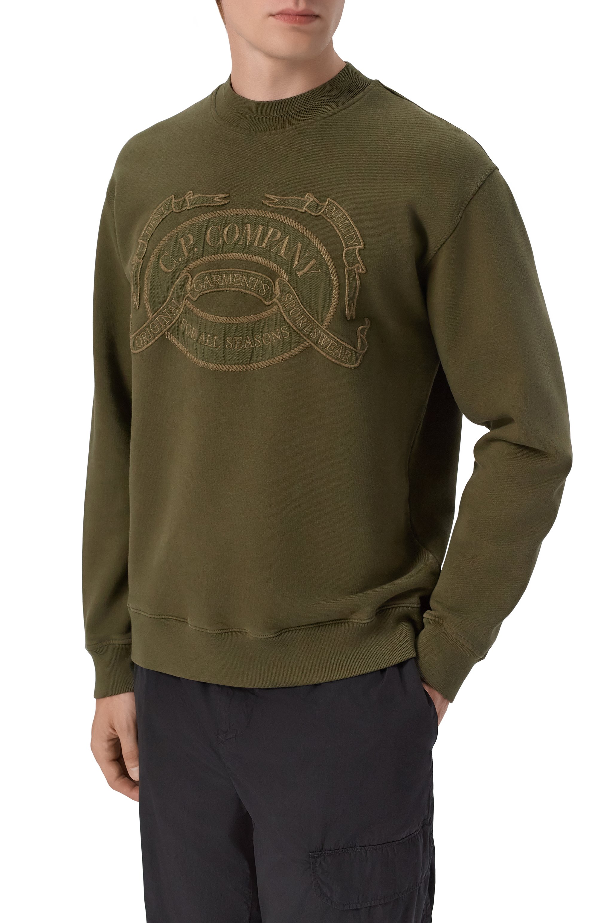 Хлопковый свитшот C.P. COMPANY хаки цвета по цене 42450 руб., арт. 21CMSS174A/0064530, фото 3 Хлопковый свитшот C.P. COMPANY, арт. 21CMSS174A/0064530, фото 3