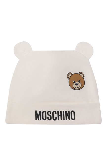 Детского комплект из шапки и нагрудника MOSCHINO кремвого цвета, арт. MUY084/LCA19 | Фото 2 (Материал сплава: Проставлено; Материал: Хлопок, Текстиль; Нос: Не проставлено)