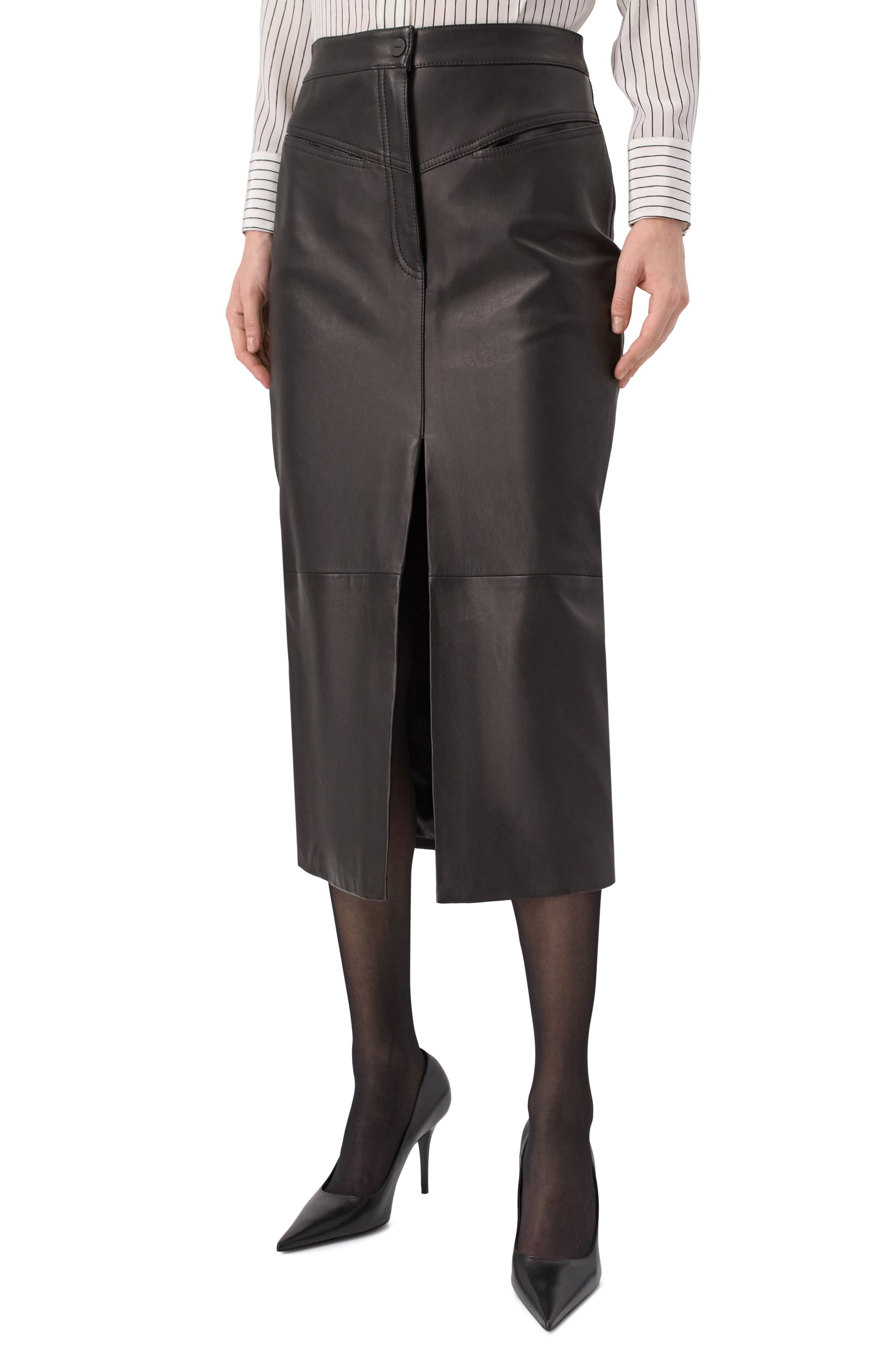 Кожаная юбка HUGO черного цвета по цене 52300 руб., арт. 50529939, фото 3 Кожаная юбка HUGO, арт. 50529939, фото 3