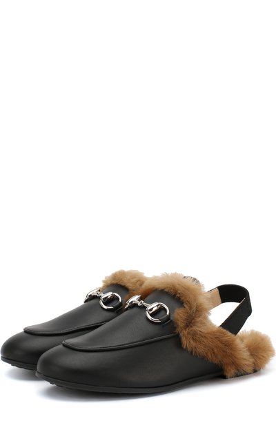 Кожаные сабо с отделкой из овчины GUCCI, арт. 526192/0IIK0, фото 1