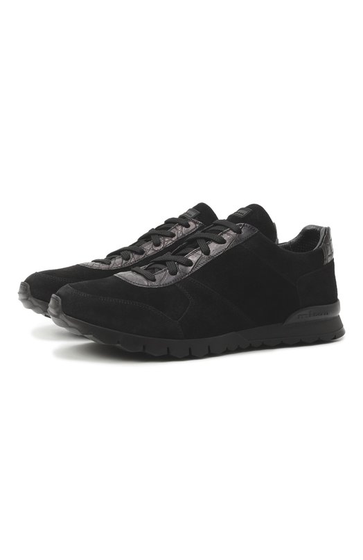 Замшевые кроссовки с отделкой из крокодила Kiton USSA114N0127703 Чёрный USSA114N0127703