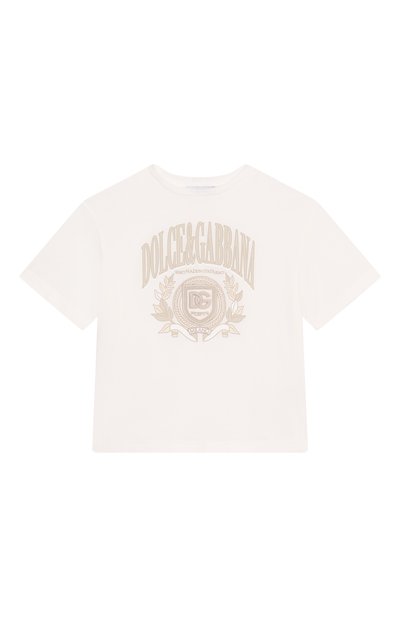 Хлопковая футболка DOLCE & GABBANA молочного цвета по цене 28450 руб., арт. L4JTHV/G70K2/2-6, фото 1 Хлопковая футболка DOLCE & GABBANA, арт. L4JTHV/G70K2/2-6, фото 1
