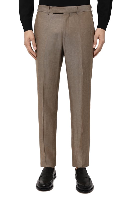 Брюки из шерсти и льна Zegna 718F00A7/75TB12 Коричневый  718F00A7/75TB12 Фото 3