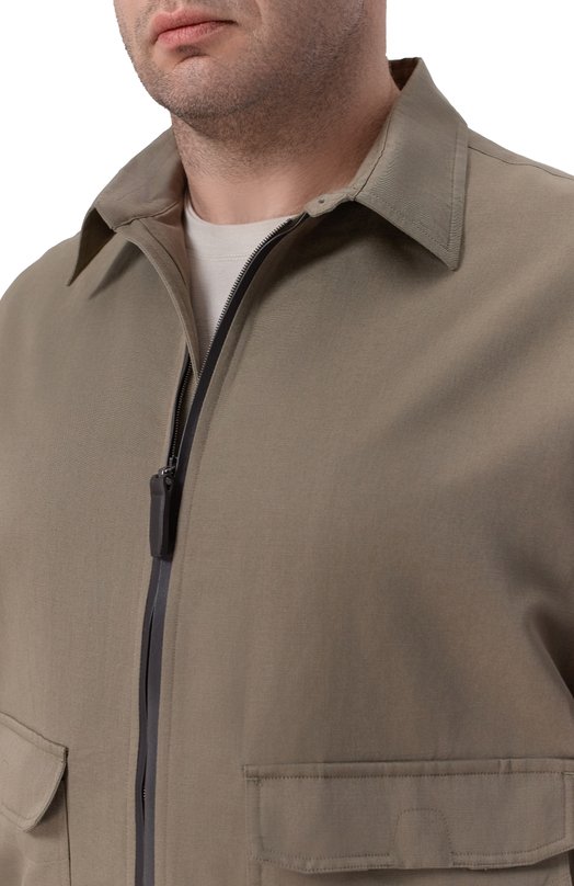 Бомбер изо льна и хлопка Brioni PA106/SL_LS/WF/0L/P9111 Хаки  PA106/SL_LS/WF/0L/P9111 Фото 5