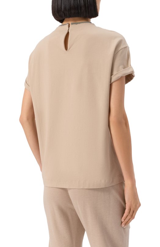 Хлопковая футболка Brunello Cucinelli MPT18BD200 Бежевый  MPT18BD200 Фото 4