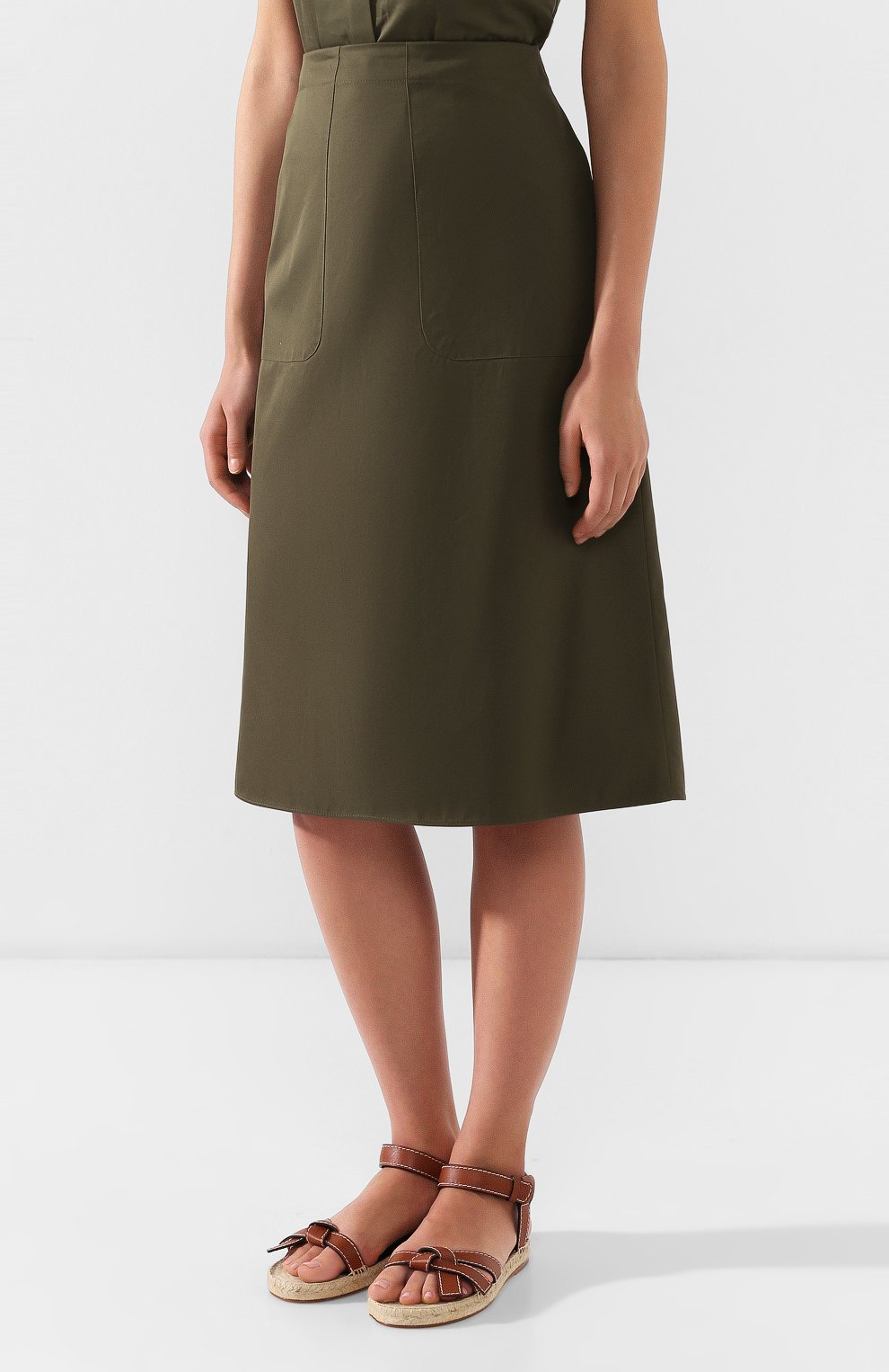 Хлопковая юбка JIL SANDER NAVY хаки цвета по цене 19950 руб., арт. JNWM3503A/JM2434, фото 3 Хлопковая юбка JIL SANDER NAVY, арт. JNWM3503A/JM2434, фото 3