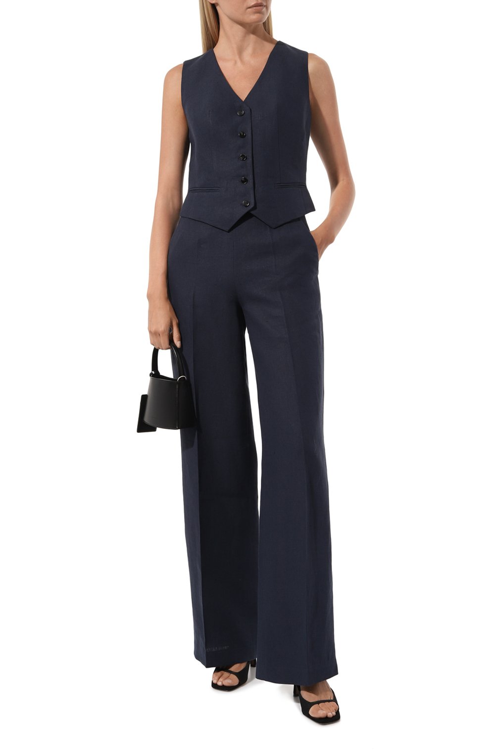 Льняной жилет NOBLE&BRULEE темно-синего цвета по цене 45000 руб., арт. NB42/060521/38, фото 2 Льняной жилет NOBLE&BRULEE, арт. NB42/060521/38, фото 2