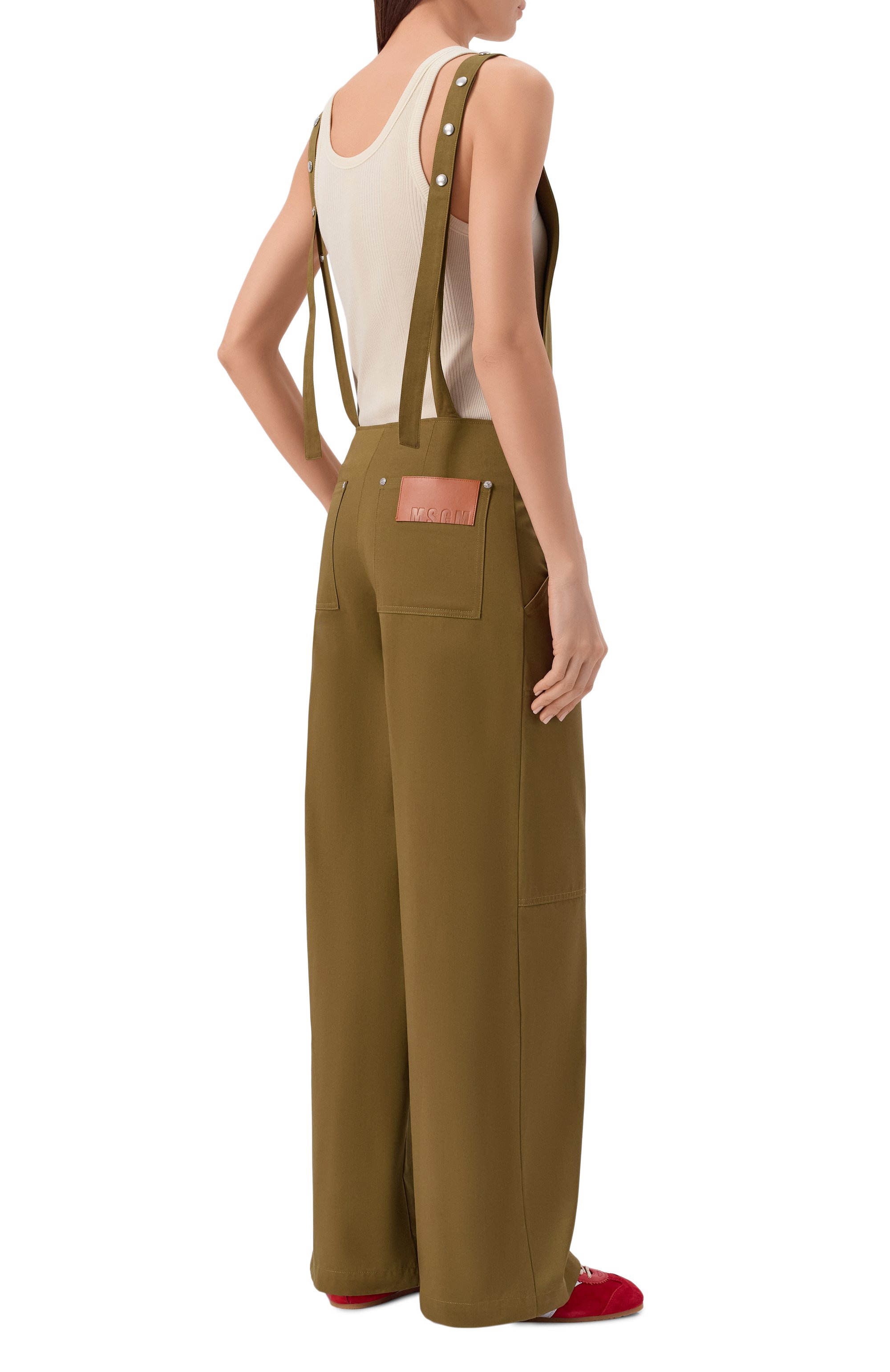 Хлопковый комбинезон MSGM хаки цвета по цене 59800 руб., арт. 4041MDA10/267104, фото 3 Хлопковый комбинезон MSGM, арт. 4041MDA10/267104, фото 3