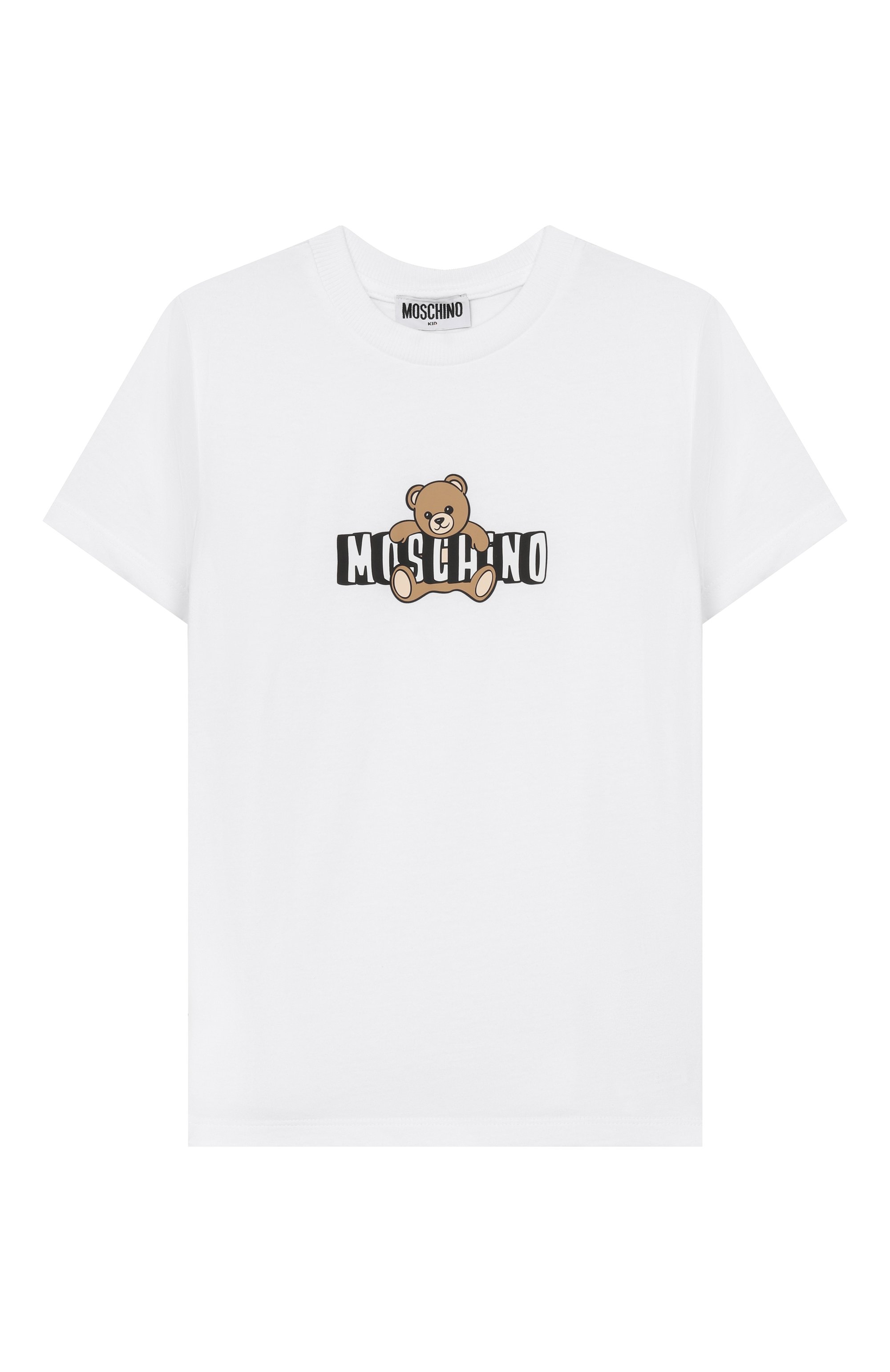 Хлопковая футболка MOSCHINO белого цвета по цене 7580 руб., арт. HZM058/LAA03_001, фото 1 Хлопковая футболка MOSCHINO, арт. HZM058/LAA03_001, фото 1