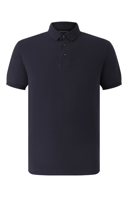 Мужское хлопковое поло EMPORIO ARMANI темно-синего цвета, арт. EM001295/AF10762 | Фото 1 (Материал сплава: Проставлено; Драгоценные камни: Проставлено; Рукава: Короткие; Длина (для топов): Стандартные; Материал внешний: Хлопок)