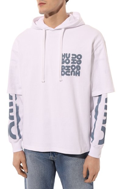 Хлопковое худи HUGO белого цвета по цене 14570 руб., арт. 50487545, фото 3 Хлопковое худи HUGO, арт. 50487545, фото 3