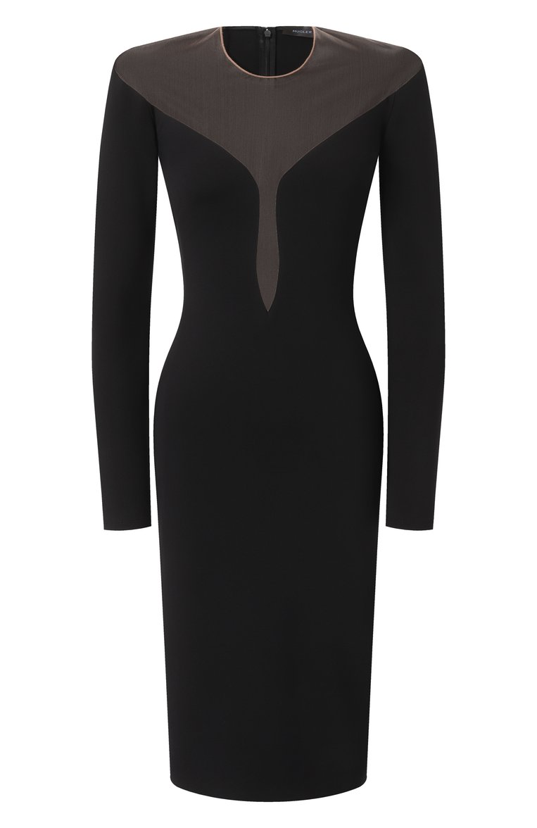 Женское платье MUGLER черного цвета, арт. 25P3R01728859 | Фото 1 (Рукава: Длинные; Длина Ж (юбки, платья, шорты): До колена; Стили: Кэжуэл; Женское Кросс-КТ: платье-футляр, Платье-одежда; Случай: Коктейльный; Материал внешний: Синтетический материал)