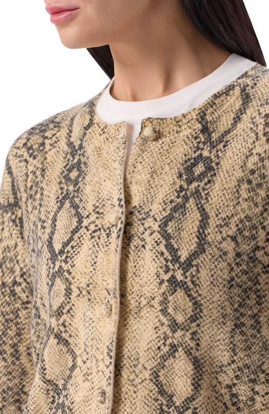 Кашемировый кардиган Frame Denim WP26KSW048/THE CASHMERE SNAKE CARDI Бежевый  WP26KSW048/THE CASHMERE SNAKE CARDI Фото 5