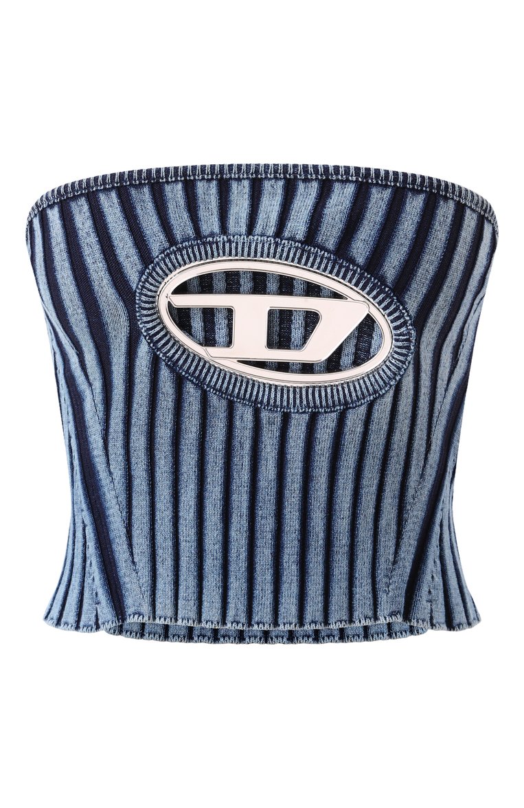 Женский хлопковый топ DIESEL синего цвета, арт. A05770/0HEAS | �Фото 1 (Материал внешний: Хлопок; Длина (для топов): Укороченные; Стили: Гламурный; Рукава: С открытыми плечами)