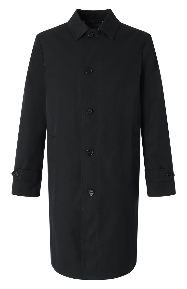 Мужской плащ BURBERRY черного цвета, арт. 8101328 | Фото 1 (Длина (верхняя одежда): До колена; Драгоценные камни: Проставлено; Материал сплава: Проставлено; Рукава: Длинные; Мужское Кросс-КТ: Плащ-верхняя одежда; Стили: Кэжуэл; Материал внешний: Хлопок, Синтетический материал; Материал подклада: Хлопок)
