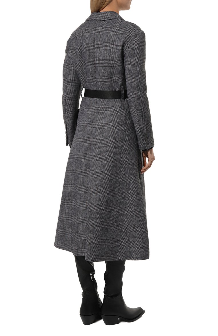 Женское шерстяное пальто PRADA серого цвета, арт. P672OH-1ZTI-F0002-212 | Фото 4 (Материал внешний: Шерсть; Длина (верхняя одежда): Длинные; Рукава: Длинные; 1-2-бортные: Однобортные; Стили: Кэжуэл)