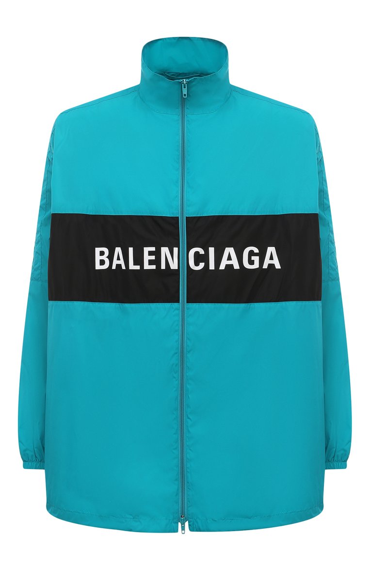 Мужская куртка BALENCIAGA бирюзового цвета, арт. 725302/TN019 | Фот�о 1 (Драгоценные камни: Проставлено; Рукава: Длинные; Материал подклада: Синтетический материал; Длина (верхняя одежда): До середины бедра; Материал сплава: Проставлено; Материал внешний: Синтетический материал; Стили: Спорт-шик; Кросс-КТ: Ветровка, Легкие)