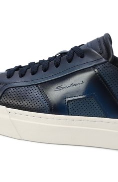 Мужские кожаные кеды double buckle SANTONI темно-синего цвета, арт. MBGG22068PNNTFG0 | Фото 7 (Материал внутренний: Натуральная кожа; Подошва: Массивная; Материал внешний: Натуральная кожа; Материал утеплителя: Без утеплителя; Стили: Классический; Кросс-КТ: Низкие; Автоматизация состава: Проставлено; Автоматизация ТО: Проставлено)