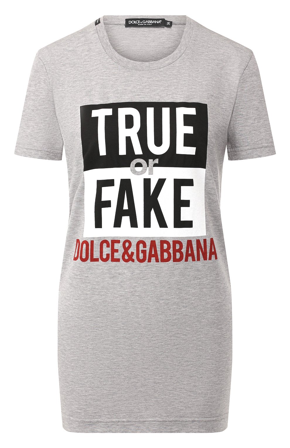 Хлопковая футболка DOLCE & GABBANA светло-серого цвета по цене 37200 руб., арт. F8K74T/G7STQ, фото 1 Хлопковая футболка DOLCE & GABBANA, арт. F8K74T/G7STQ, фото 1