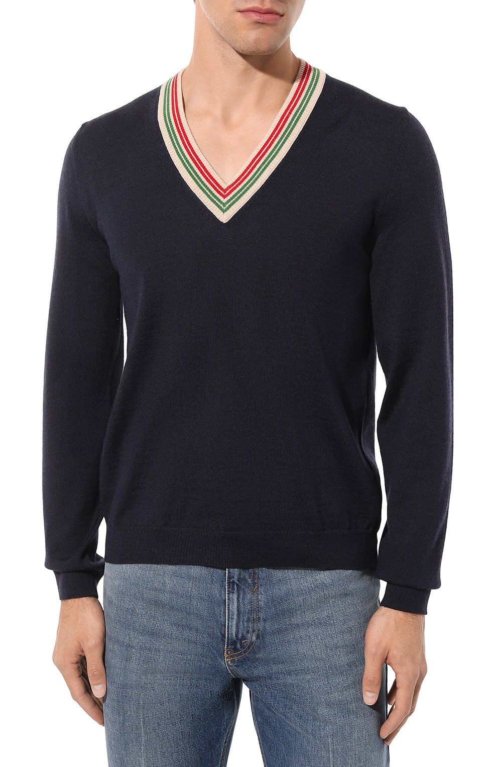 Шерстяной пуловер GUCCI темно-синего цвета по цене 93600 руб., арт. 599917 XKA5C, фото 3 Шерстяной пуловер GUCCI, арт. 599917 XKA5C, фото 3