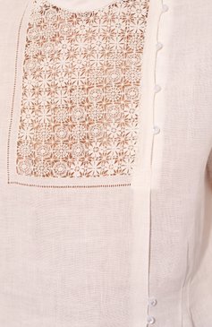 Женская льняная рубашка ALEXANDRA GEORGIEVA BY KRESTETSKAYA STROCHKA белого цвета, арт. L208b20 | Фото 5 (Рукава: Длинные; Принт: Без принта; Женское Кросс-КТ: Рубашка-одежда; Длина (для топ�ов): Удлиненные; Материал сплава: Проставлено; Материал внешний: Лен; Драгоценные камни: Проставлено; Стили: Романтичный)