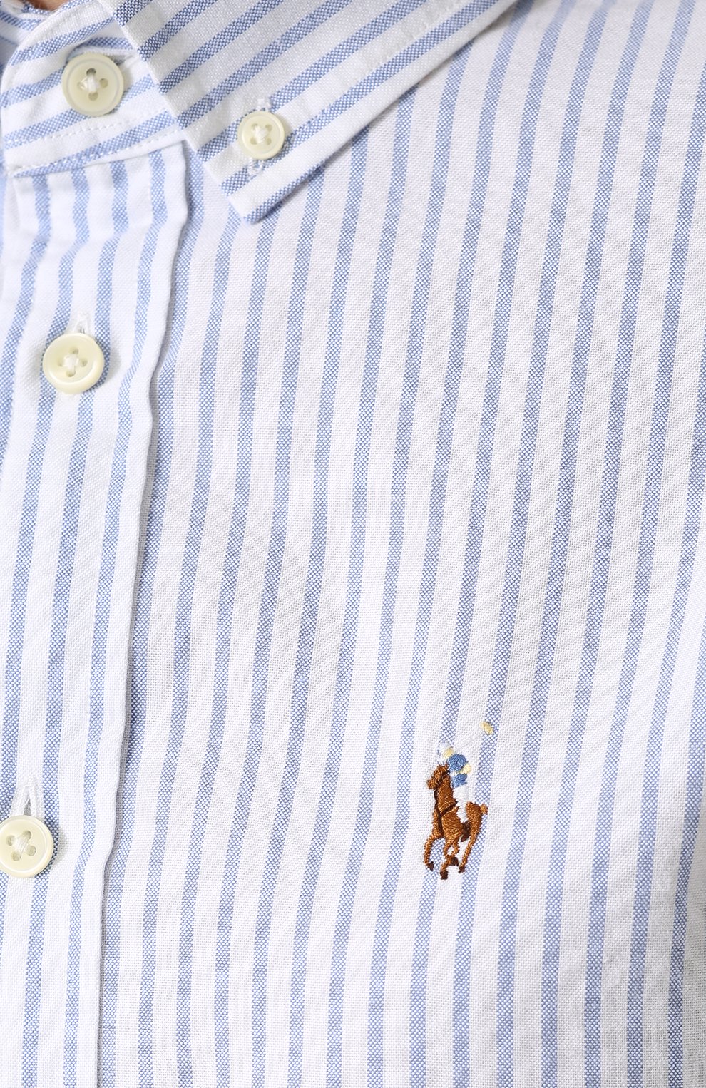 Приталенная хлопковая блуза в полоску POLO RALPH LAUREN голубого цвета по цене 13200 руб., арт. 211642479, фото 5 Приталенная хлопковая блуза в полоску POLO RALPH LAUREN, арт. 211642479, фото 5