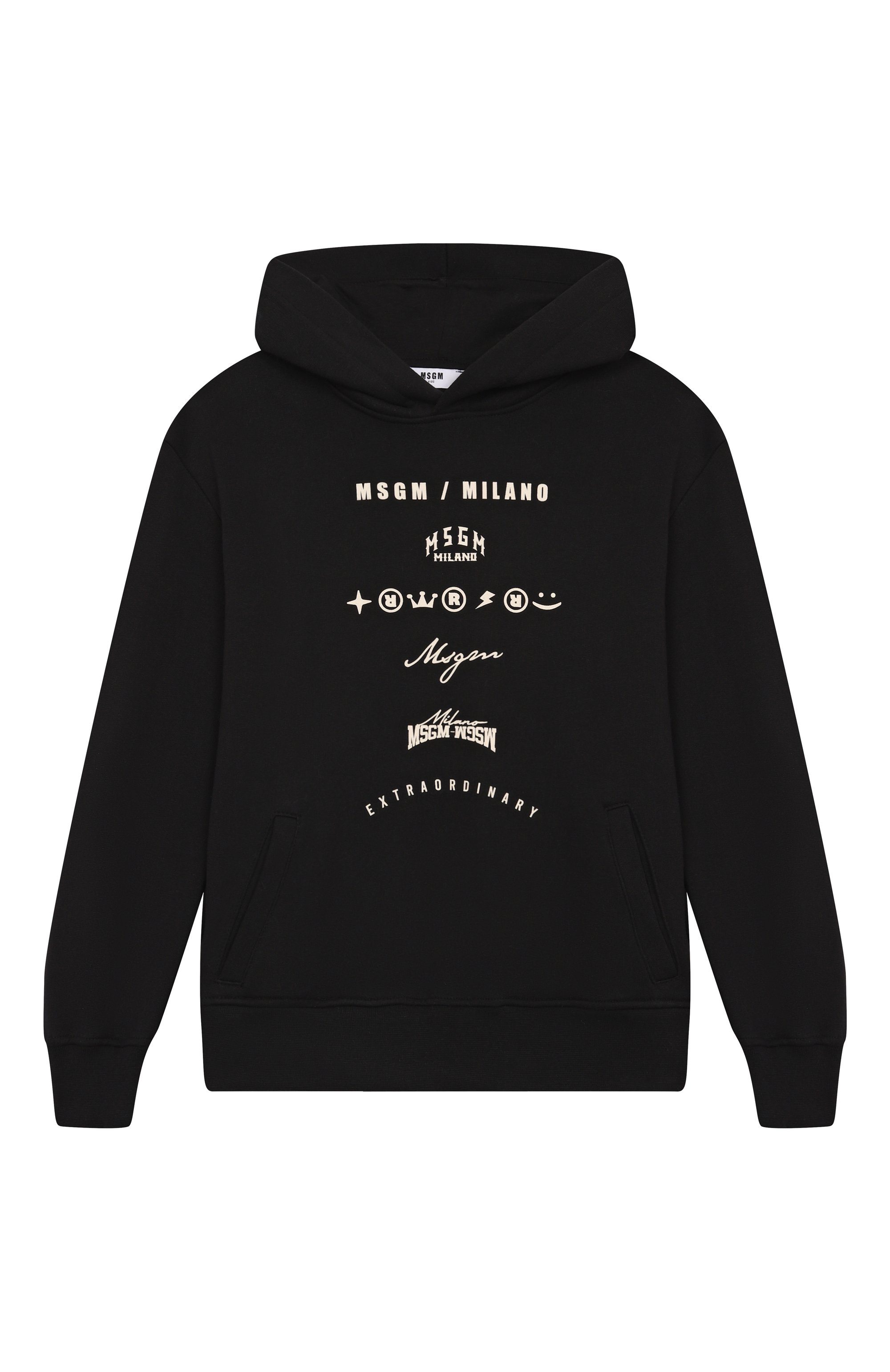 Хлопковое худи MSGM KIDS черного цвета по цене 13800 руб., арт. F5MSJBHS232, фото 1 Хлопковое худи MSGM KIDS, арт. F5MSJBHS232, фото 1