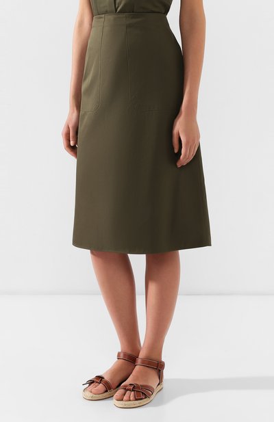 Хлопковая юбка JIL SANDER NAVY хаки цвета по цене 19950 руб., арт. JNWM3503A/JM2434, фото 3 Хлопковая юбка JIL SANDER NAVY, арт. JNWM3503A/JM2434, фото 3