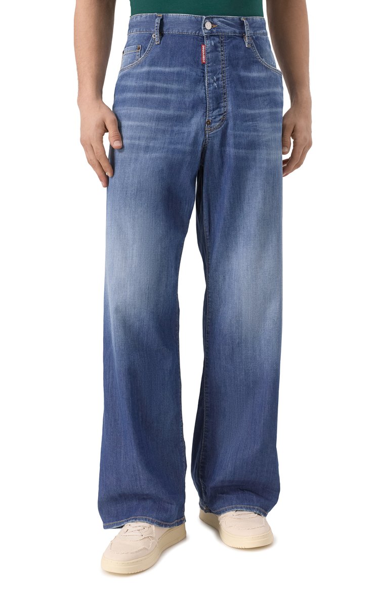 Мужские джинсы DSQUARED2 синего цвета, арт. S78LB0105/S30341 | Фото 3 (Кросс-КТ: Деним; Длина (брюки, джинсы): Стандартные; Детали: Вышивка, Делаве; Силуэт М (брюки): Широкие; Материал внешний: Хлопок, Деним; Стили: Streetwear; Автоматизация ТО: Проставлено; Автоматизация состава: Проставлено)
