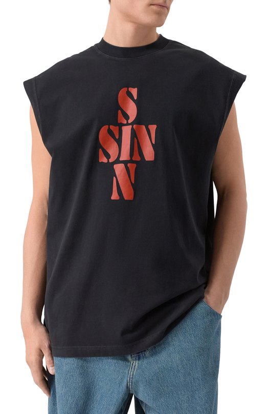 Хлопковая майка VETEMENTS ME76TR197B/1302 M0LLET0N Чёрный  ME76TR197B/1302 M0LLET0N Фото 3