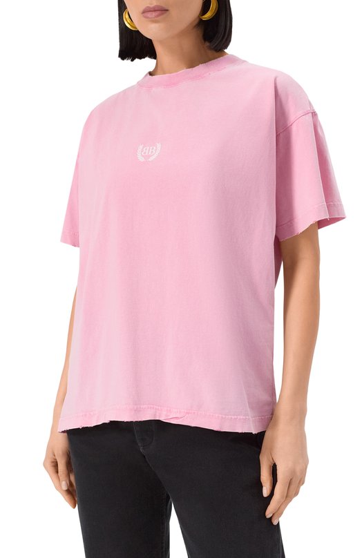 Хлопковая футболка Balenciaga 826344/TSVC9 Розовый  826344/TSVC9 Фото 3