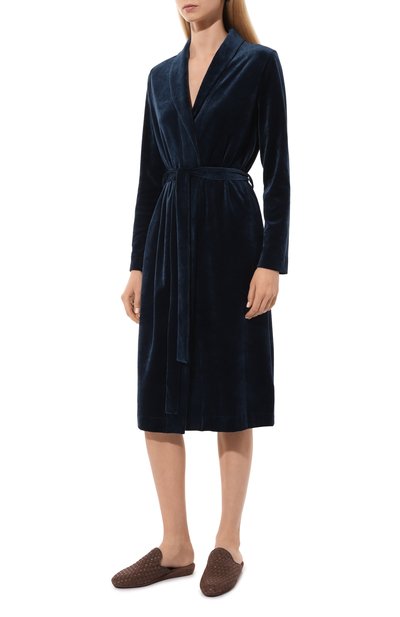 Бархатный халат HANRO синего цвета по цене 44740 руб., арт. 078859, фото 2 Бархатный халат HANRO, арт. 078859, фото 2