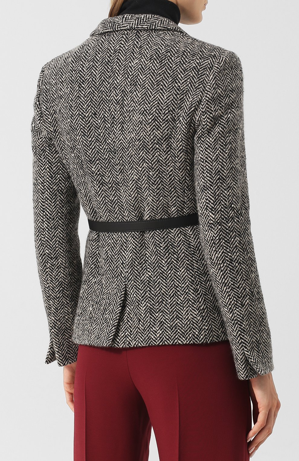 Жакет из смеси кашемира и шерсти с кожаным поясом LORO PIANA черно-белого цвета по цене 399500 руб., арт. FAI1998, фото 4 Жакет из смеси кашемира и шерсти с кожаным поясом LORO PIANA, арт. FAI1998, фото 4