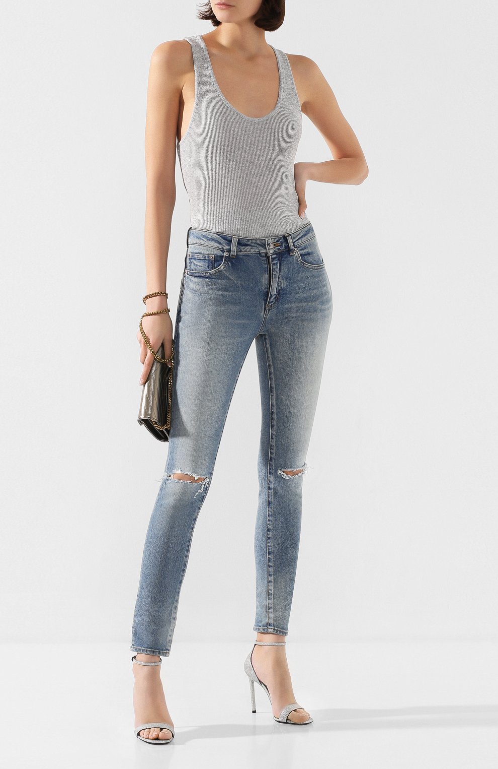Джинсы SAINT LAURENT синего цвета по цене 83550 руб., арт. 606670/Y0507, фото 2 Джинсы SAINT LAURENT, арт. 606670/Y0507, фото 2