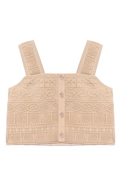 Хлопковый топ ELIE SAAB JUNIOR светло-бежевого цвета по цене 34850 руб., арт. EFTP024/TS1124_001, фото 2 Хлопковый топ ELIE SAAB JUNIOR, арт. EFTP024/TS1124_001, фото 2